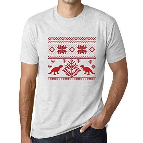 Ultrabasic - Herren T-Shirt Graphique Dinosaure Drôle Imprimé Letters Noël Cadeau Blanc Chiné