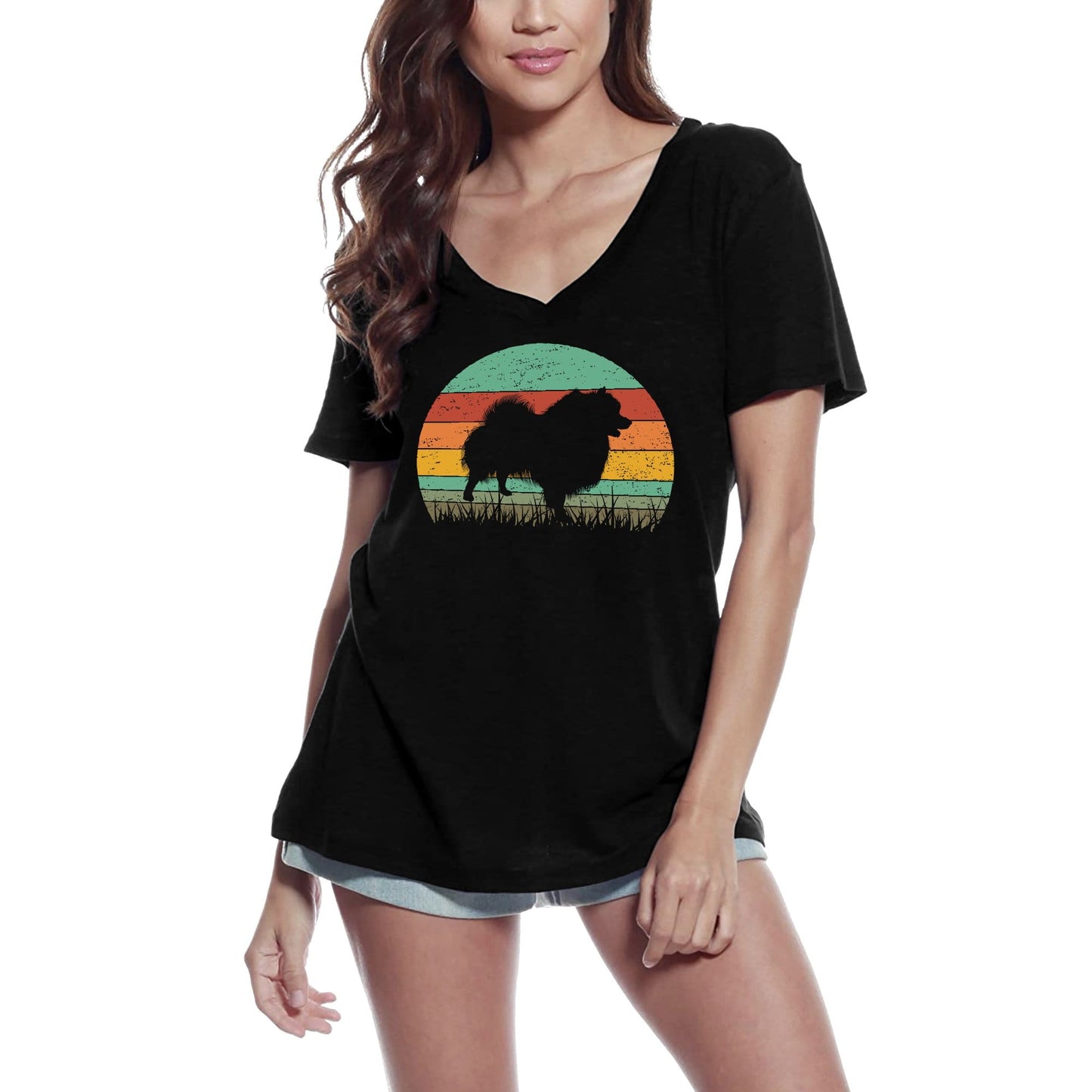 ULTRABASIC Damen T-Shirt Dog On Sunset – Love Fluffy Dogs – Grafikbekleidung