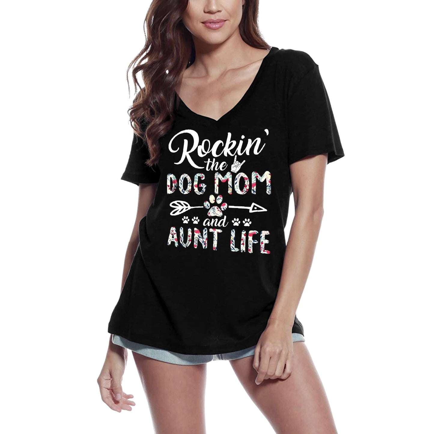 ULTRABASIC Damen-Grafik-T-Shirt Rockin The Dog Mom and Tante Life – Hundepfoten