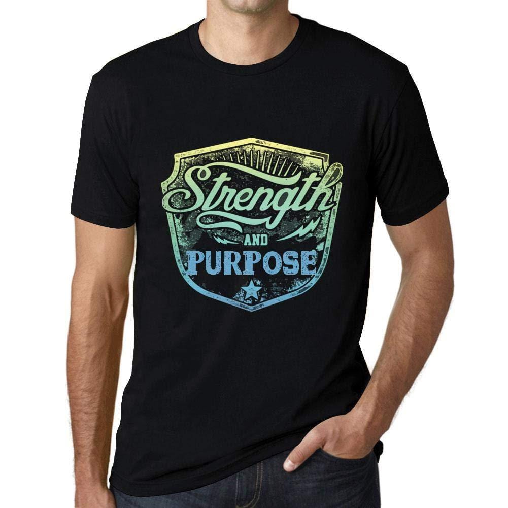 Herren T-Shirt Graphique Imprimé Vintage Tee Strength and Purpose Noir Profond