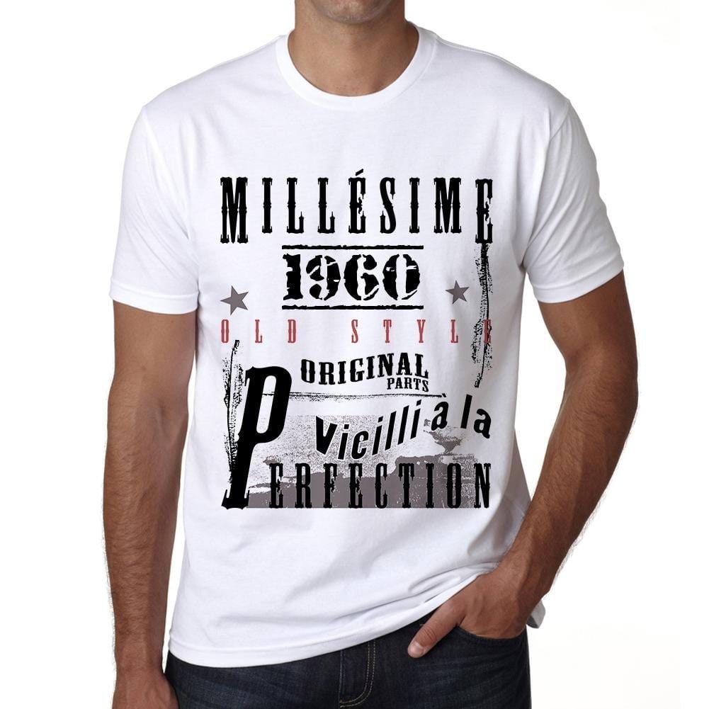 1960, Geburtstagsgeschenke für ihn, Geburtstags-T-Shirts, Herren-Kurzarm-Rundhals-T-Shirt, FR Vintage White Herren 00135