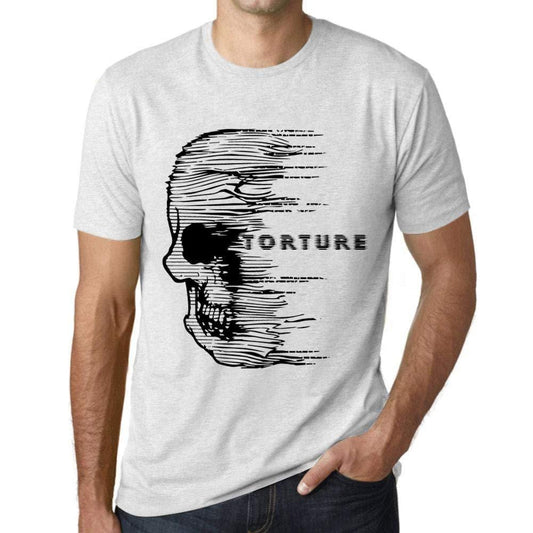 Herren T-Shirt mit grafischem Aufdruck Vintage Tee Anxiety Skull Torture Blanc Chiné