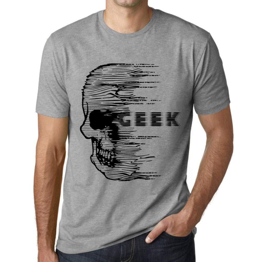 Herren T-Shirt mit grafischem Aufdruck Vintage Tee Anxiety Skull Geek Gris Chiné