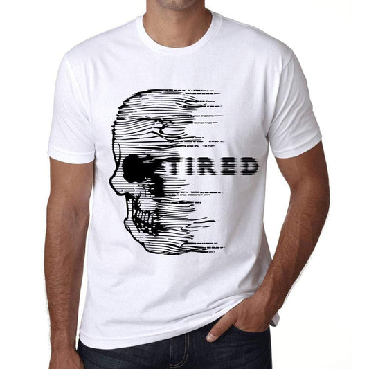 Herren T-Shirt Graphic Imprimé Vintage Tee Anxiety Skull Tired Blanc