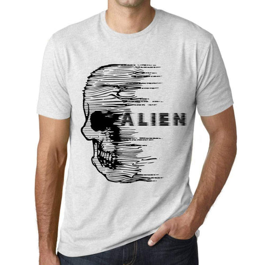 Herren T-Shirt mit grafischem Aufdruck Vintage Tee Anxiety Skull Alien Blanc Chiné