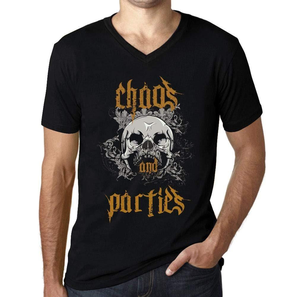 Ultrabasic - Homme Graphique Col V Tee Shirt Chaos and Parties Noir Profond