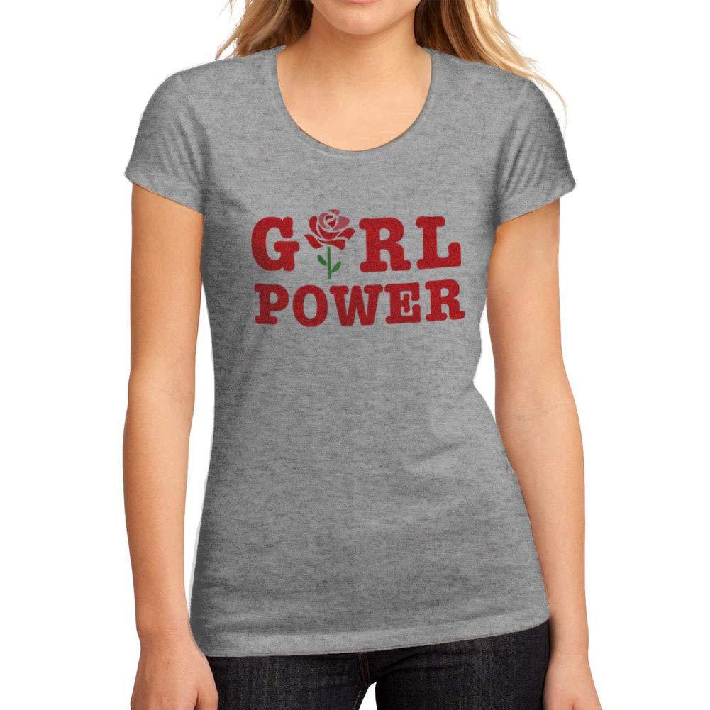 Femme Graphique Tee Shirt Girl Power Flower Gris Chiné