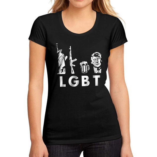 Femme Graphique Tee Shirt LGBT Liberty Guns Beer Noir Profond