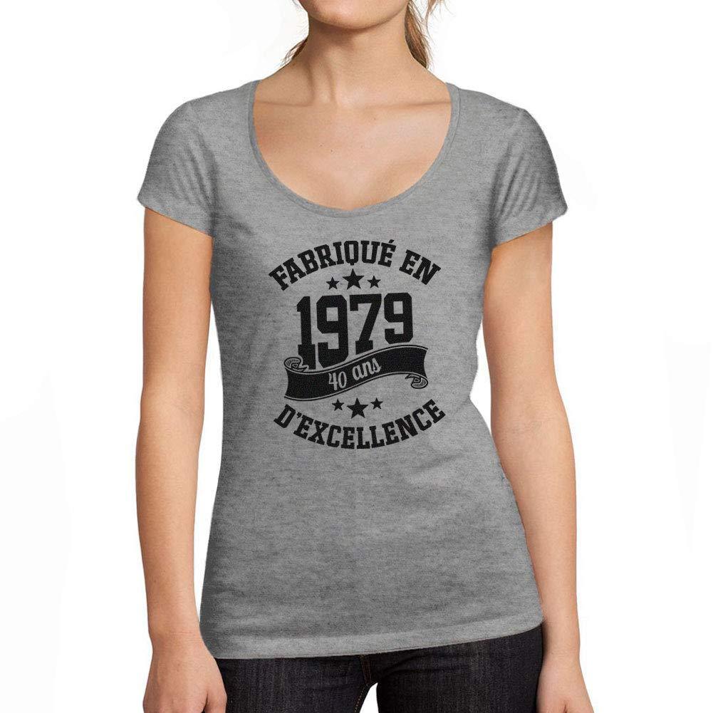 Ultrabasic - Tee-Shirt Femme col Rond Décolleté Fabriqué en 1979, 40 Ans d'être Génial T-Shirt Gris Chiné