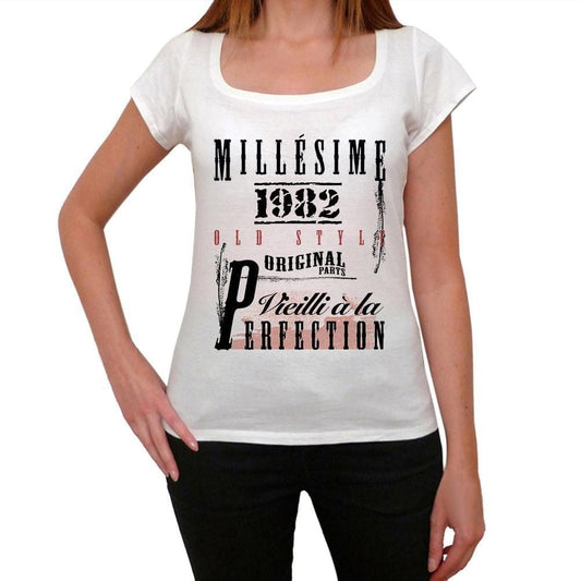 1982, T-Shirt für Damen, manches courtes, cadeaux,anniversaire, weiß