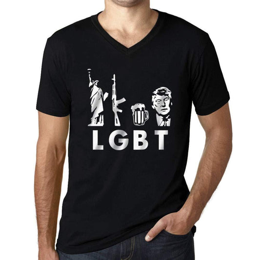 Homme Graphique Col V Tee Shirt LGBT Liberty Guns Beer Noir Profond