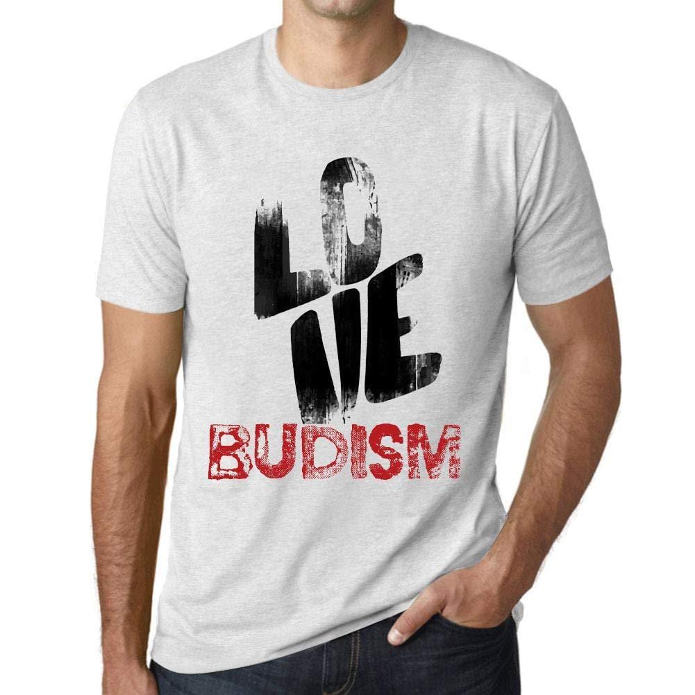 Ultrabasic - Homme T-Shirt Graphique Love BUDISM Blanc Chiné