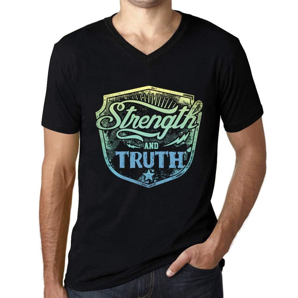 Homme T Shirt Graphique Imprimé Vintage Col V Tee Strength and Truth Noir Profond