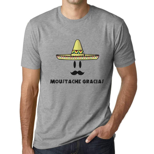 Ultrabasic - Homme T-Shirt Graphique Moustache Gracias Lettres Imprimées Gris Chiné