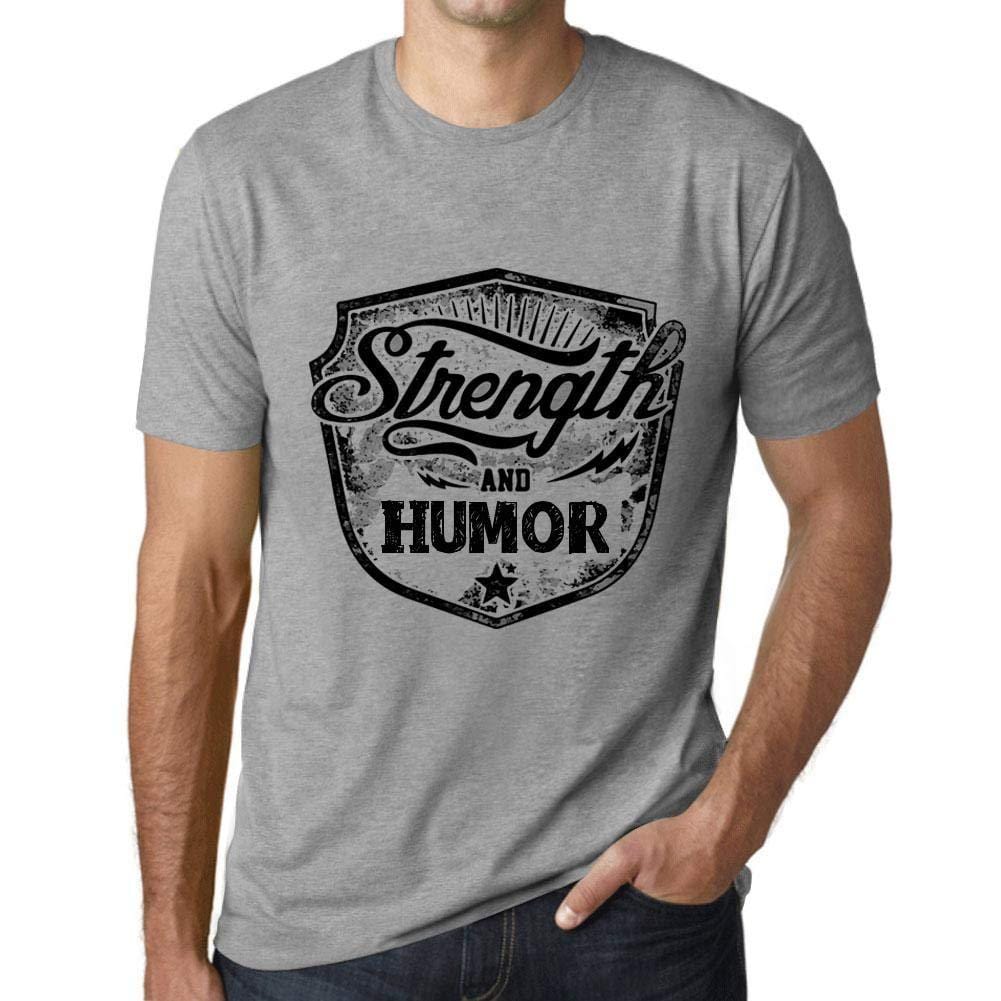 Herren T-Shirt Graphique Imprimé Vintage Tee Strength and Humor Gris Chiné