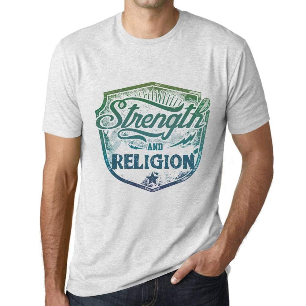 Herren T-Shirt Graphique Imprimé Vintage Tee Strength and Religion Blanc Chiné