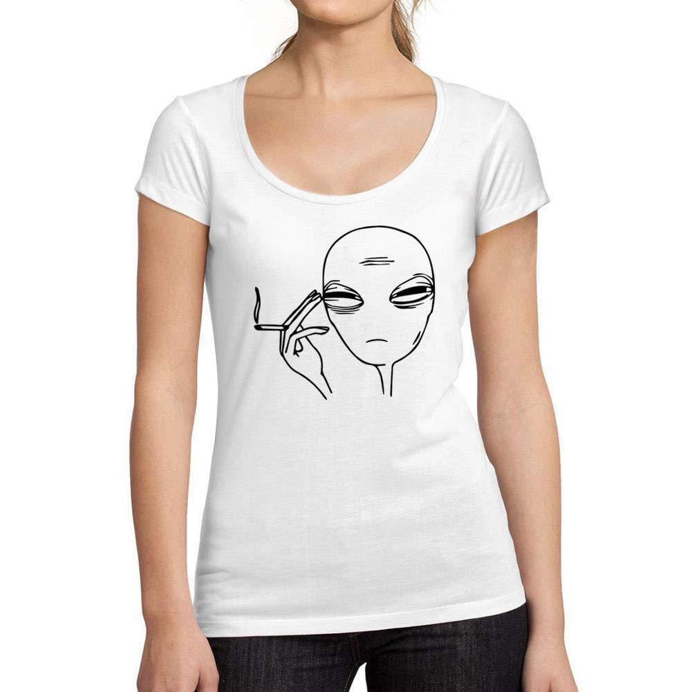 Ultrabasic - Tee-Shirt Femme col Rond Décolleté Stoned Alien Blanc