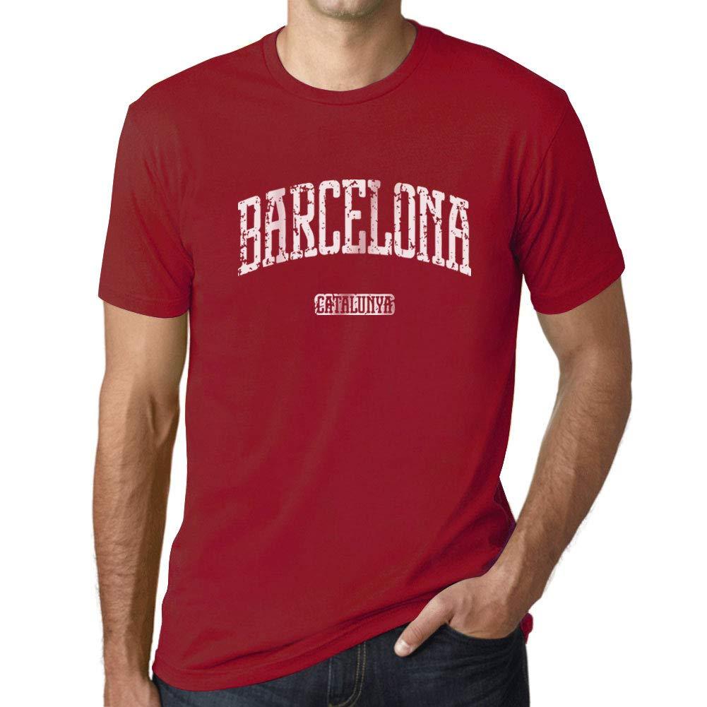 Ultrabasic - Homme T-Shirt Graphique Barcelona Catalunya Lettres Imprimées Rouge Tango