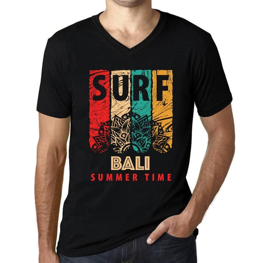 Men&rsquo;s Graphic T-Shirt V Neck Surf Summer Time BALI Deep Black - Ultrabasic
