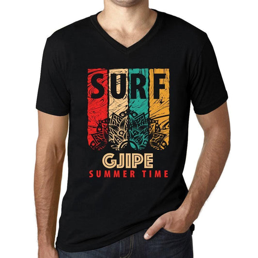 Men&rsquo;s Graphic T-Shirt V Neck Surf Summer Time GJIPE Deep Black - Ultrabasic