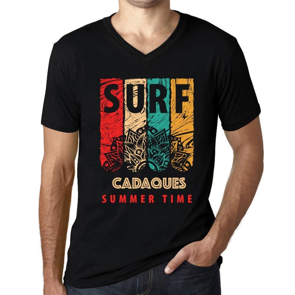 Men&rsquo;s Graphic T-Shirt V Neck Surf Summer Time CADAQUES Deep Black - Ultrabasic
