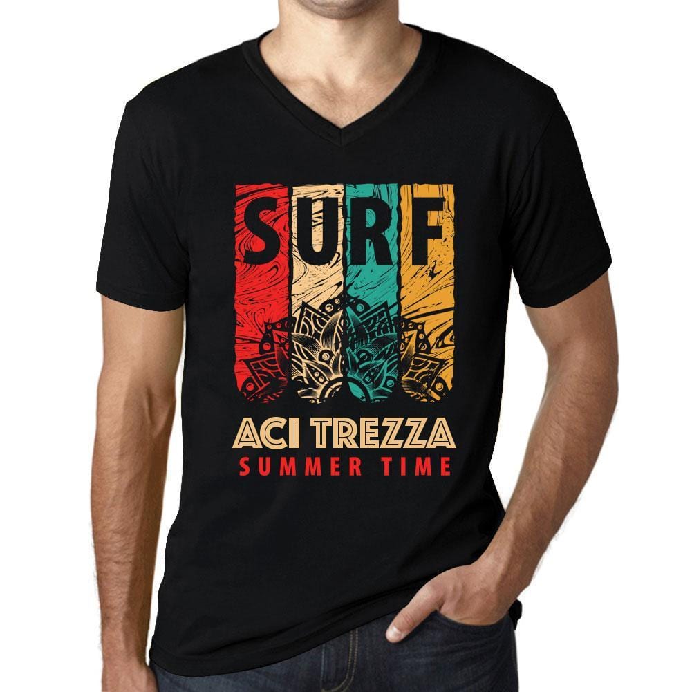 Men&rsquo;s Graphic T-Shirt V Neck Surf Summer Time ACI TREZZA Deep Black - Ultrabasic