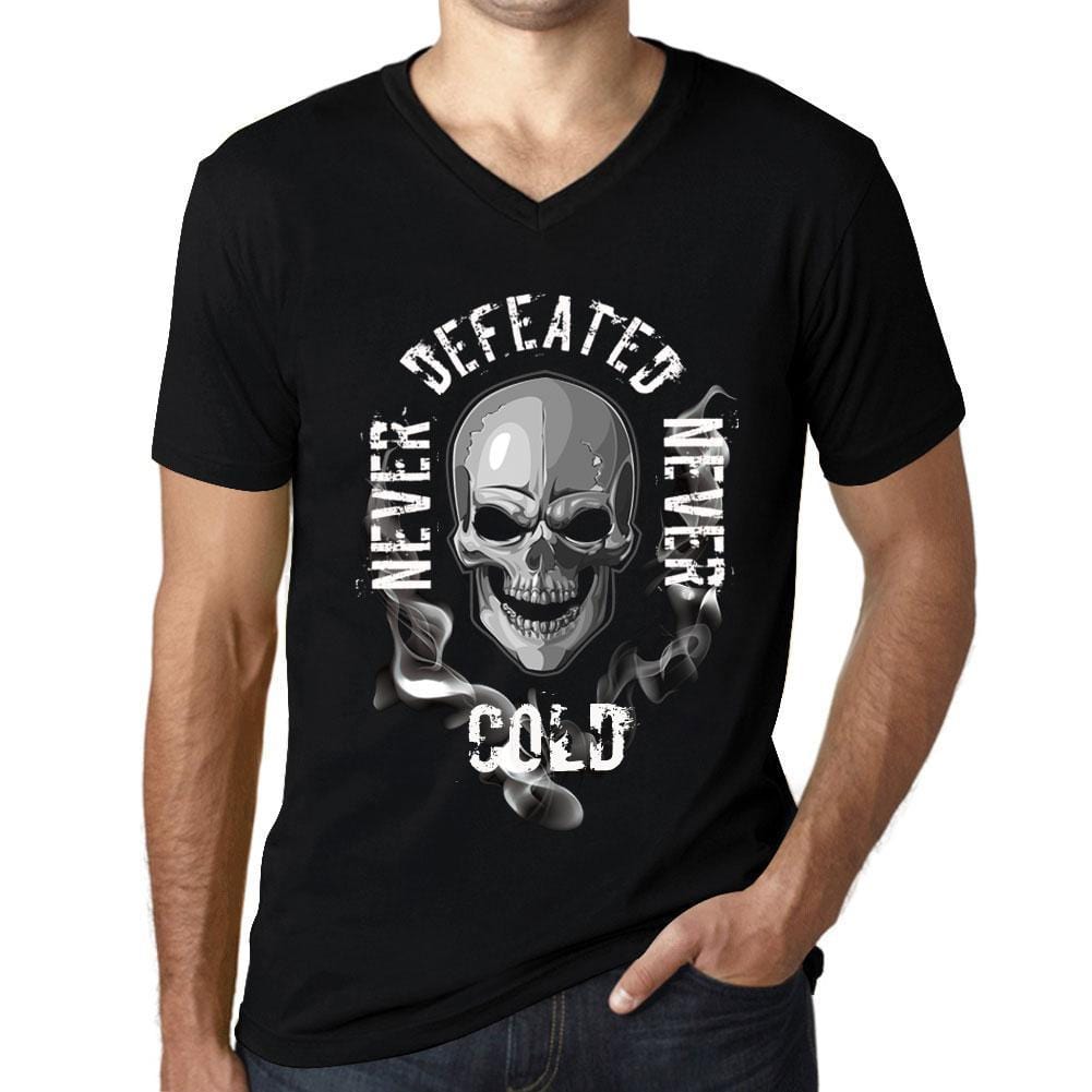 Men&rsquo;s Graphic V-Neck T-Shirt Never Defeated, Never COLD Deep Black - Ultrabasic