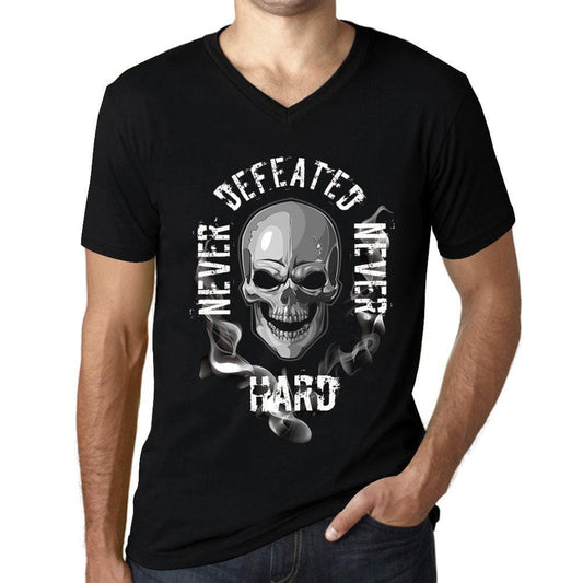 Men&rsquo;s Graphic V-Neck T-Shirt Never Defeated, Never HARD Deep Black - Ultrabasic