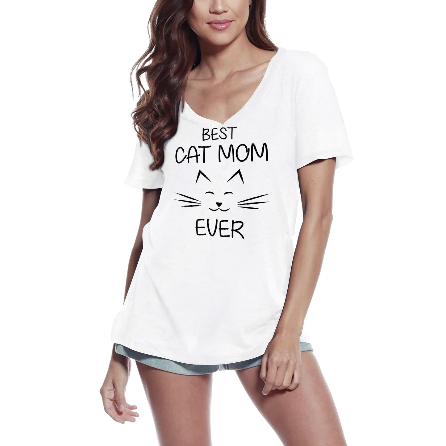 ULTRABASIC Women's T-Shirt Best Cat Mom Ever - Short Sleeve Tee Shirt Tops