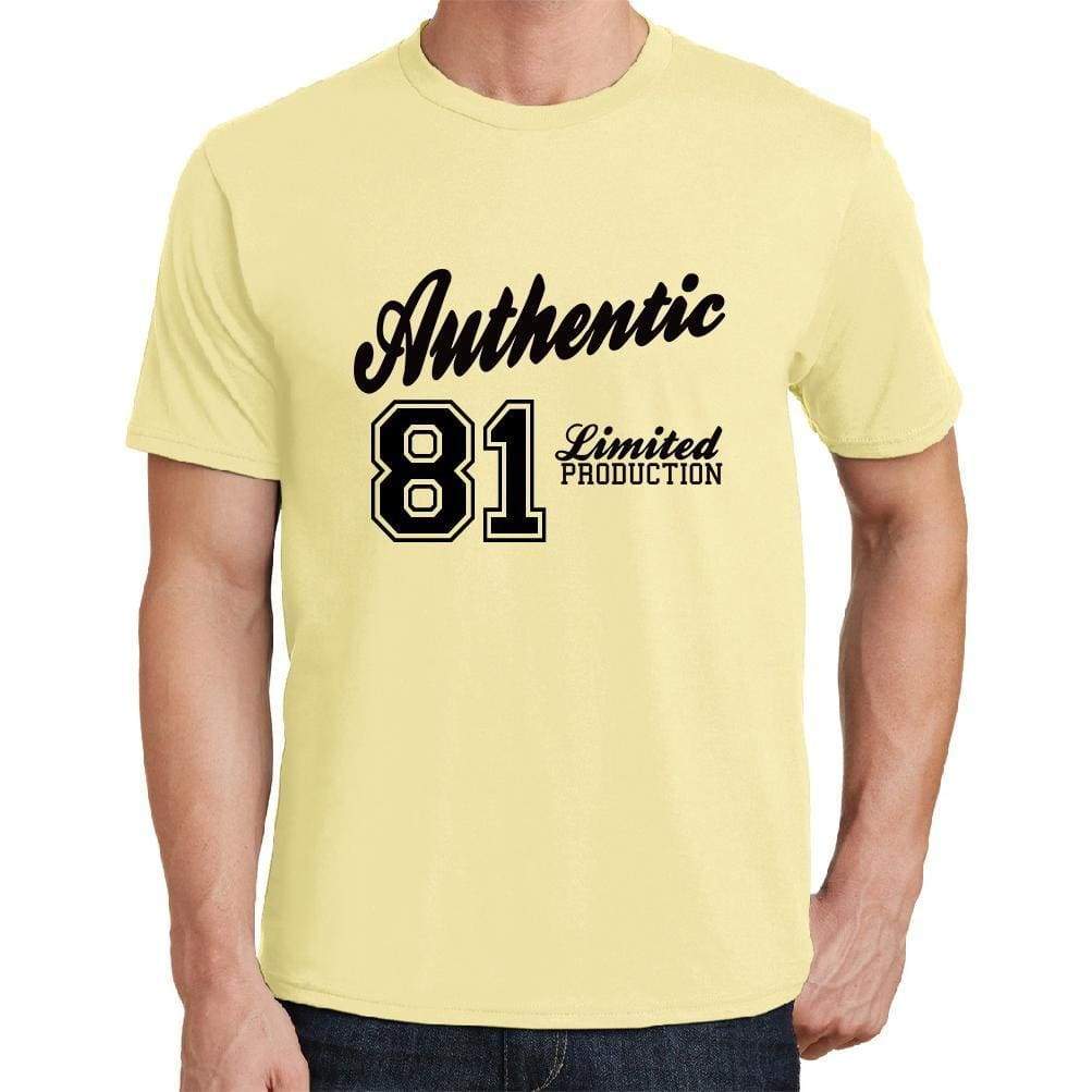 81 Authentic Yellow Mens Short Sleeve Round Neck T-Shirt - Yellow / S - Casual