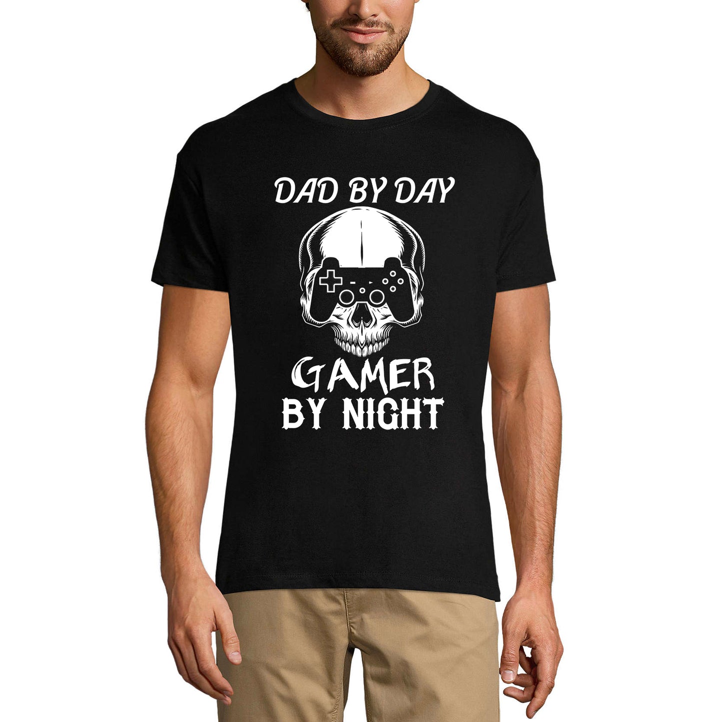 ULTRABASIC Men's Graphic Dad by Day Gamer by Night - Gaming Shirt for Fathers mode on level up dad gamer i paused my game alien player ufo playstation tee shirt clothes gaming apparel gifts super mario nintendo call of duty graphic tshirt video game funny geek gift for the gamer fortnite pubg humor son father birthday