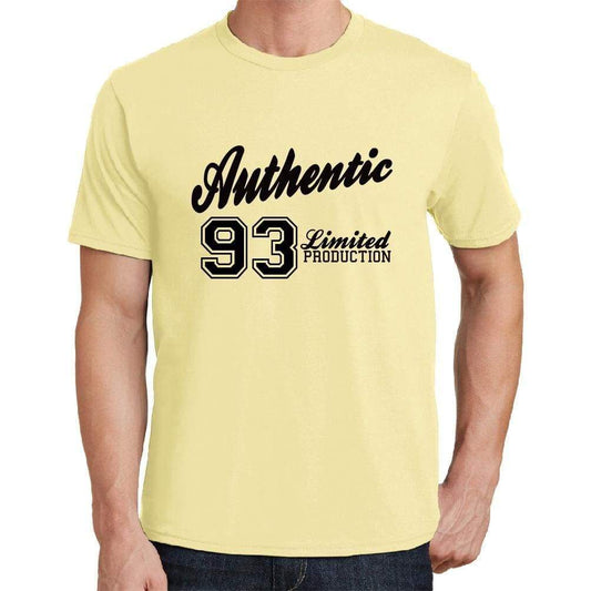 93 Authentic Yellow Mens Short Sleeve Round Neck T-Shirt - Yellow / S - Casual
