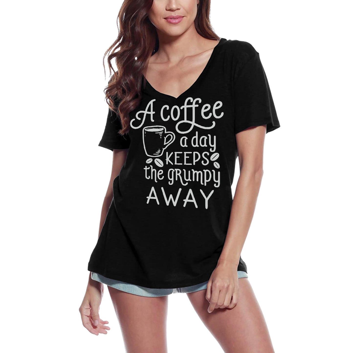 ULTRABASIC Damen-T-Shirt „A Coffee a Day Keeps the Grumpy Away“ – lustiges T-Shirt