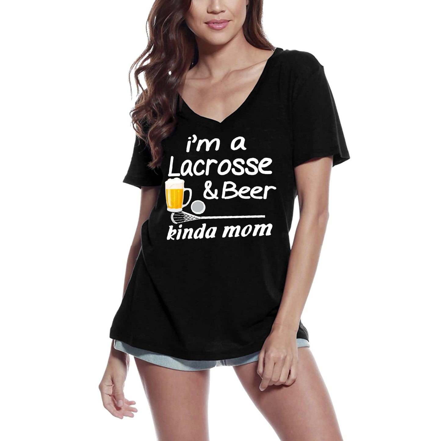 ULTRABASIC Damen-T-Shirt „I'm a Lacrosse and Beer Kinda Mom“ – lustiges Liebhaber-T-Shirt