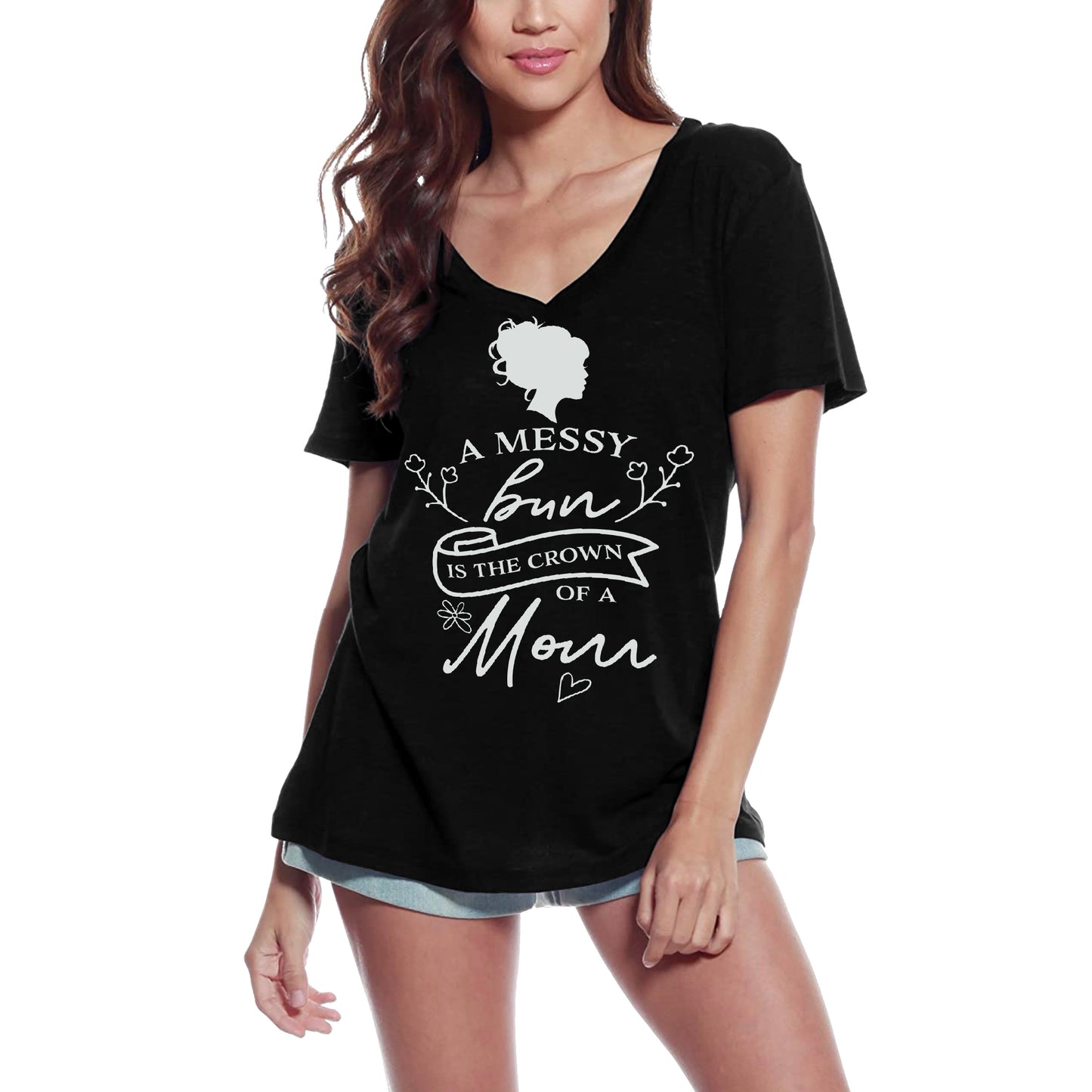 ULTRABASIC Damen-T-Shirt „A Messy Bun is the Crown of a Mom“ – lustiges Mutter-T-Shirt