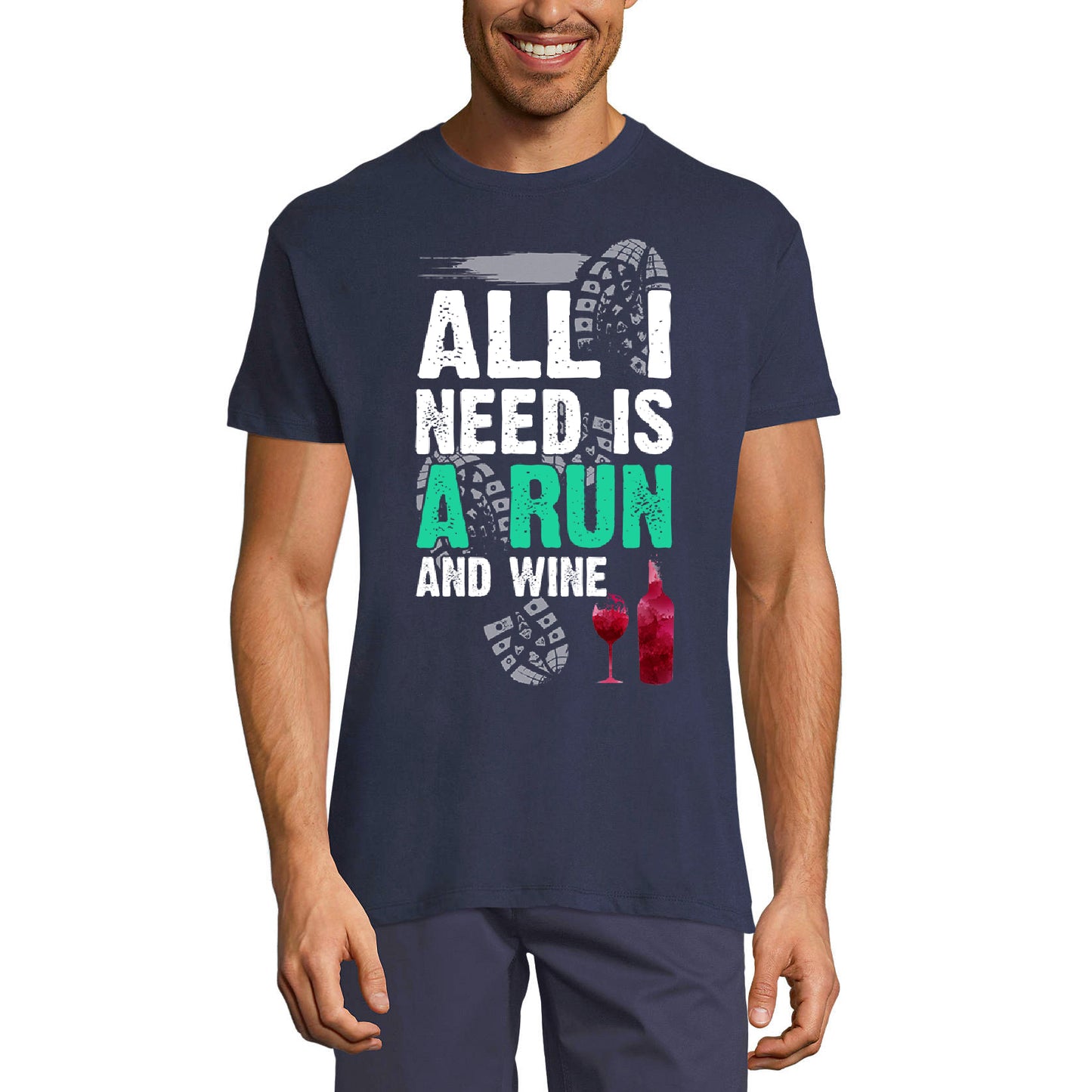 ULTRABASIC Men's Novelty T-Shirt All I Need is a Run and Wine - Runner Tee Shirt