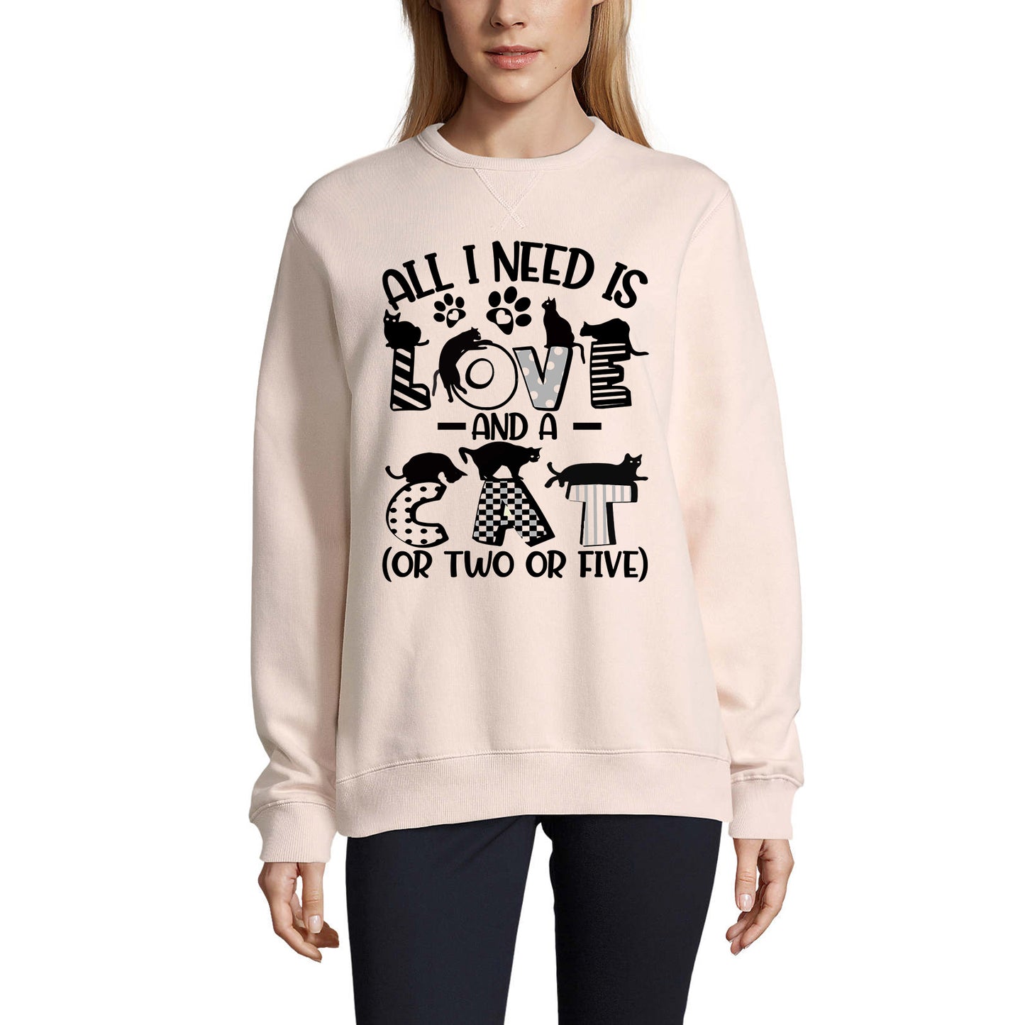 ULTRABASIC Damen-Sweatshirt „All I Need Is Love and a Cat – Lustiger Kätzchen-Pullover“.