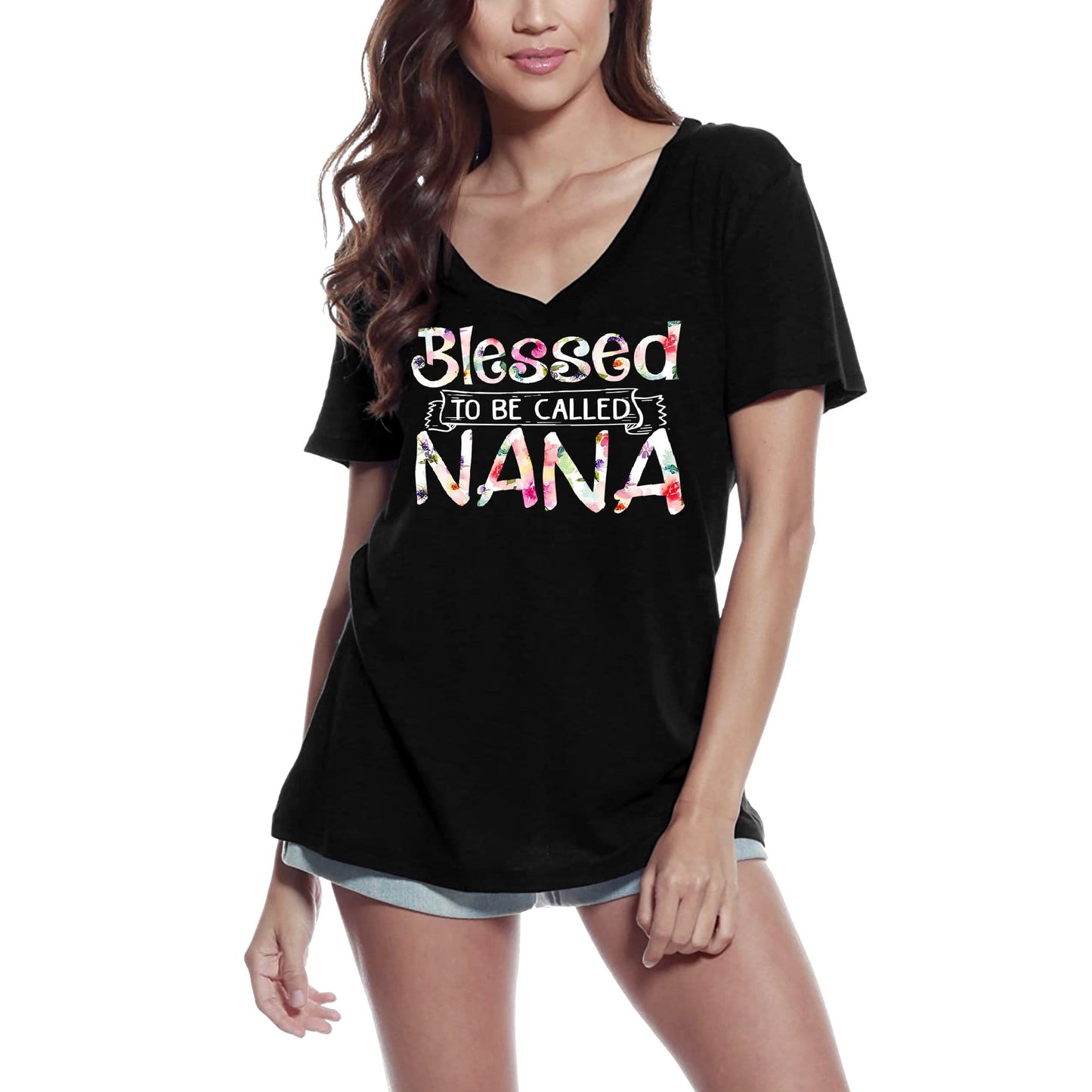 ULTRABASIC Damen-T-Shirt mit V-Ausschnitt „Blessed to be Called Nana“-T-Shirt