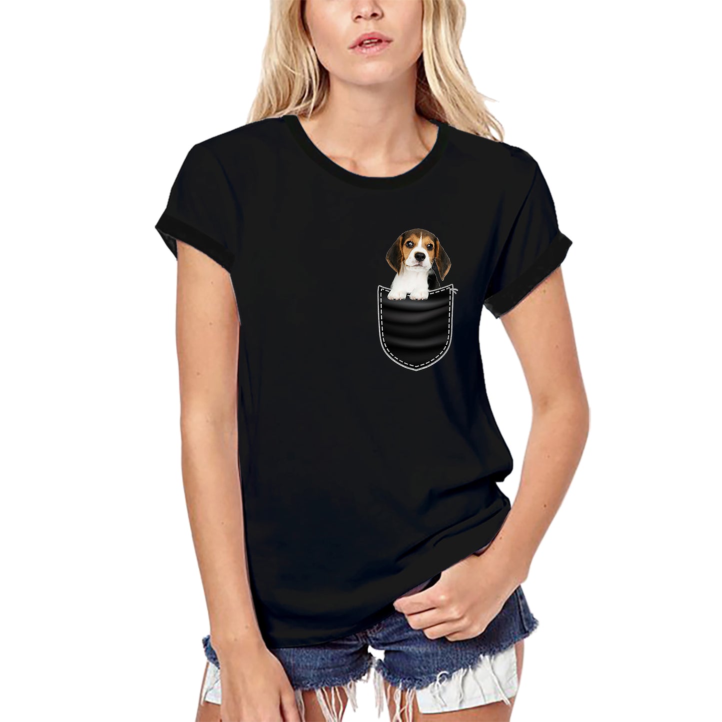 ULTRABASIC Damen T-Shirt Beage – Süßer Hund in der Tasche – Vintage-Shirt