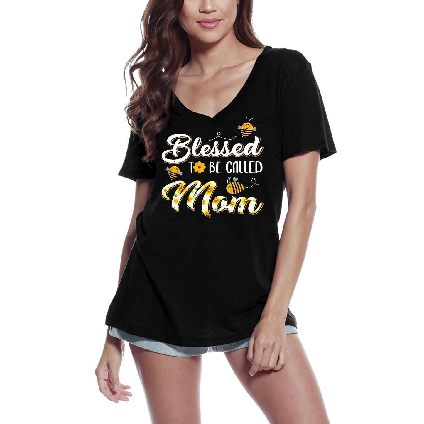 ULTRABASIC Damen-T-Shirt mit V-Ausschnitt „Blessed to be Called Mom“ – Mutter-T-Shirt