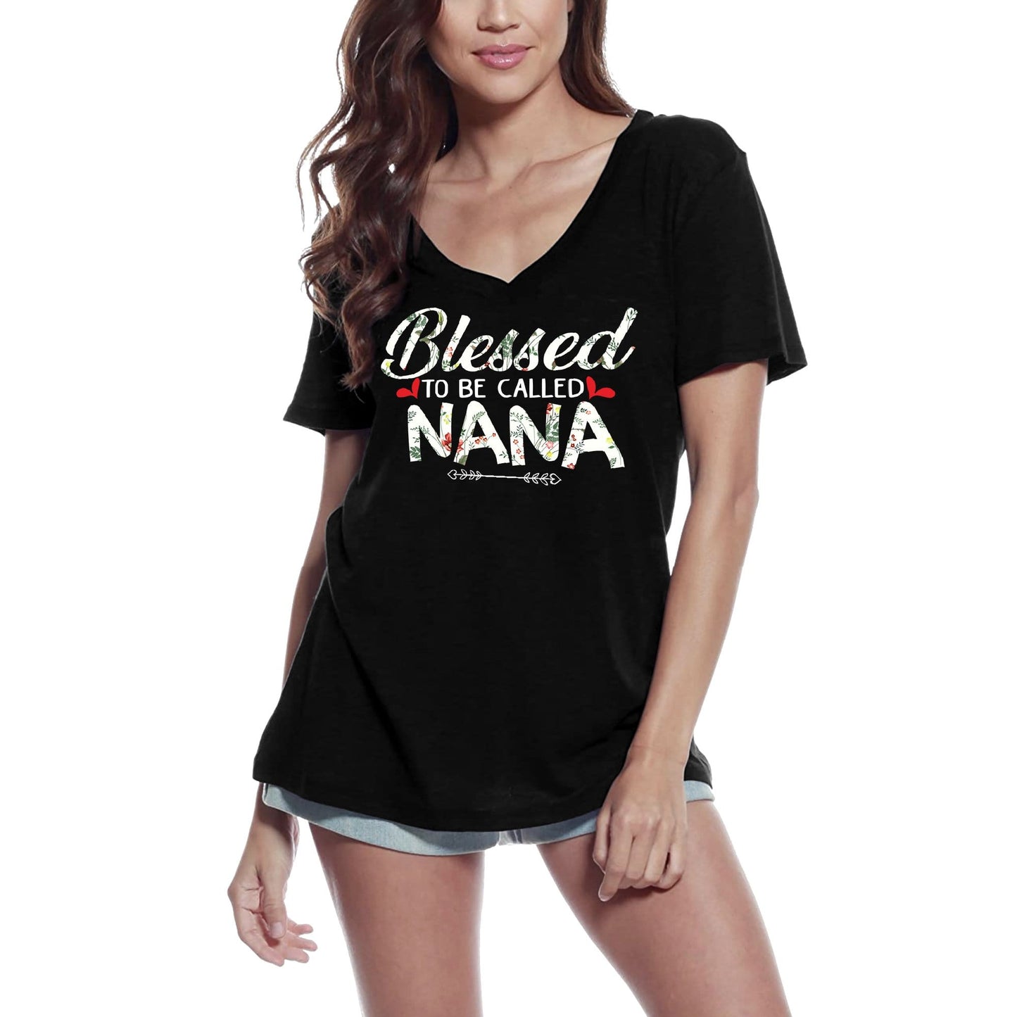 ULTRABASIC Damen-T-Shirt mit V-Ausschnitt „Blessed to be Called Nana – Gram Granny Grandmother“-T-Shirt