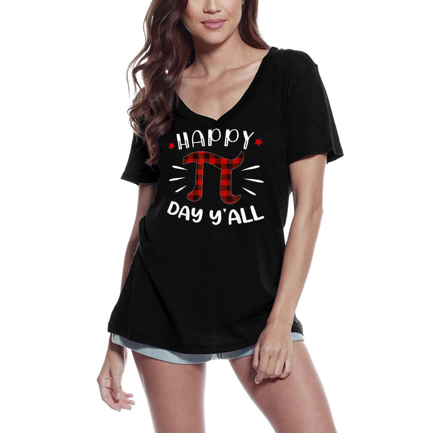 ULTRABASIC Damen-T-Shirt mit V-Ausschnitt „Happy Pi Day Y'all“ – Retro-lustiges Geschenk-T-Shirt