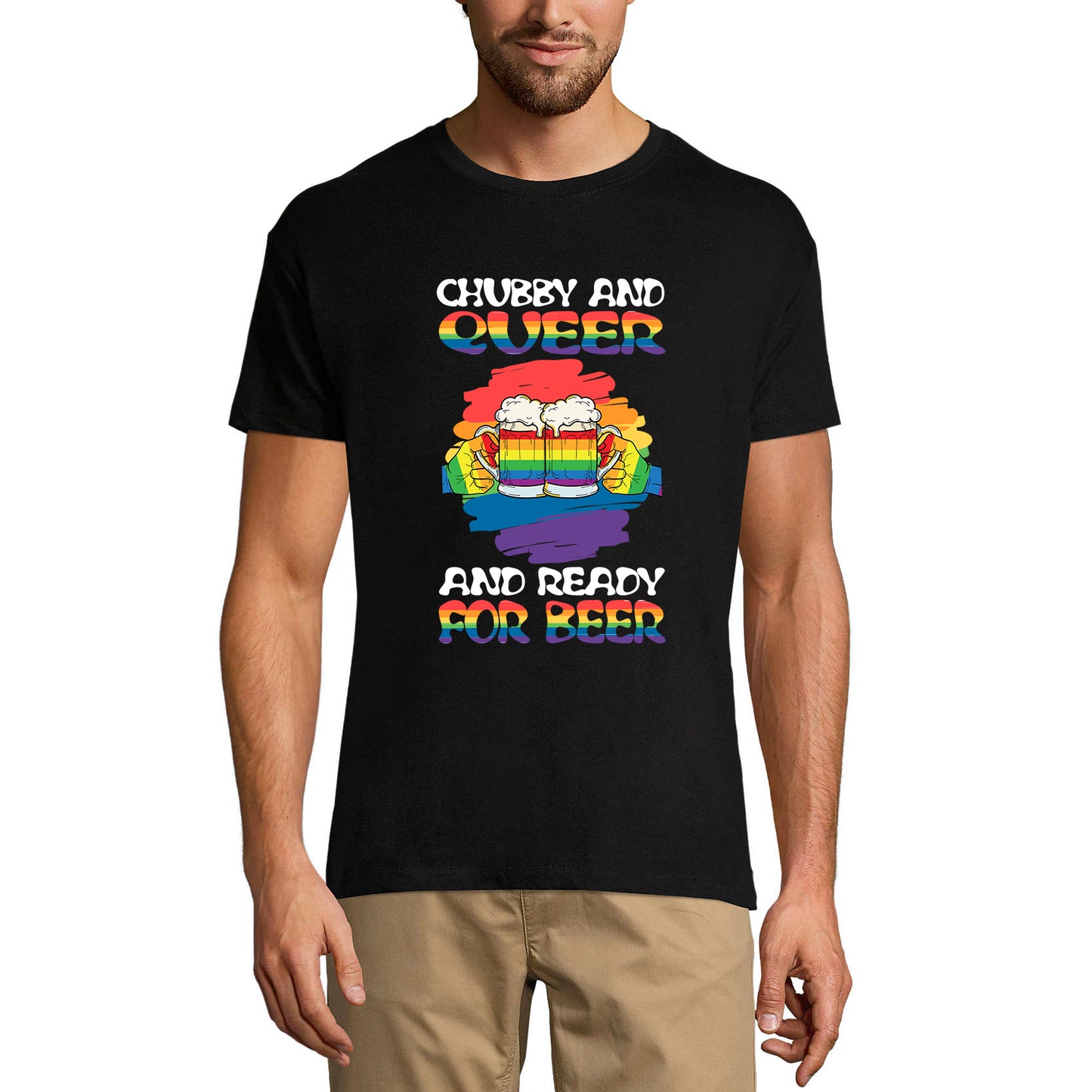 ULTRABASIC Herren-Neuheits-T-Shirt Chubby and Queer and Ready for Beer – Lustiges Bier-T-Shirt