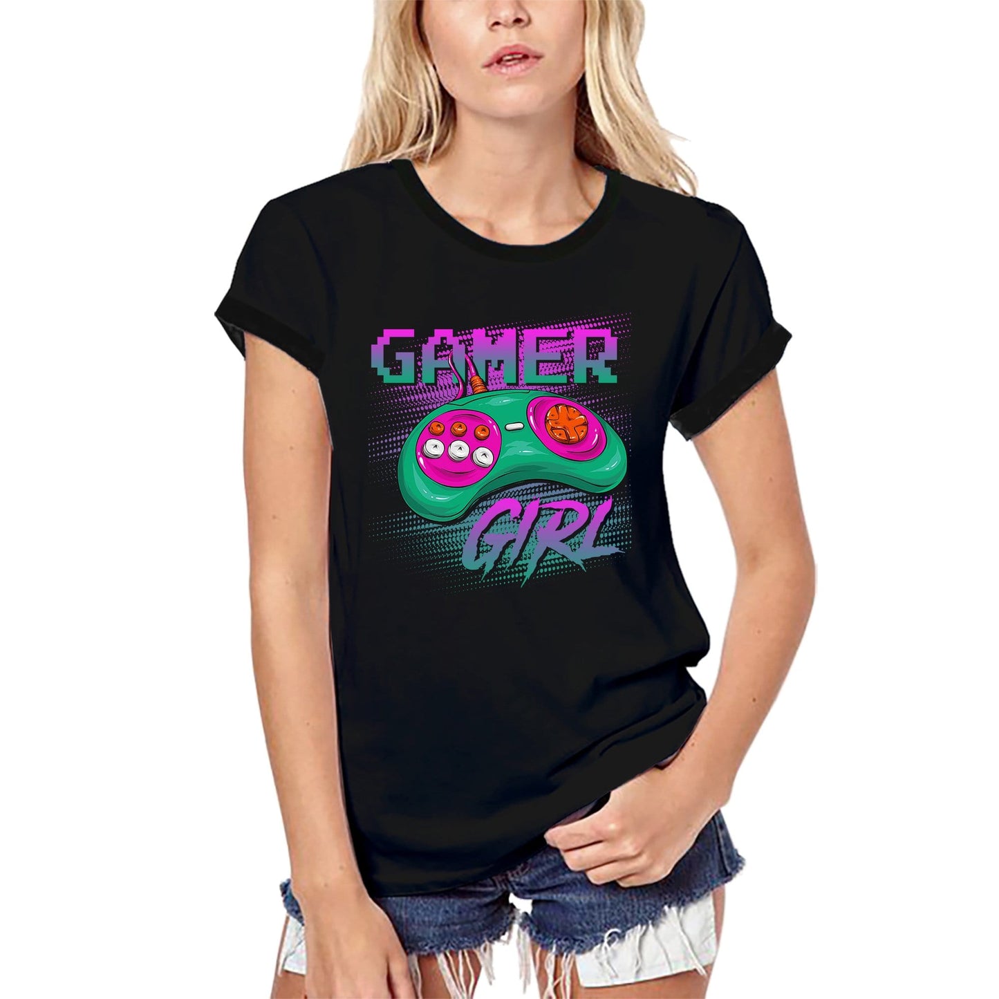 ULTRABASIC Damen Bio-Gaming-T-Shirt Gamer Girl – Videospiele lustiges T-Shirt