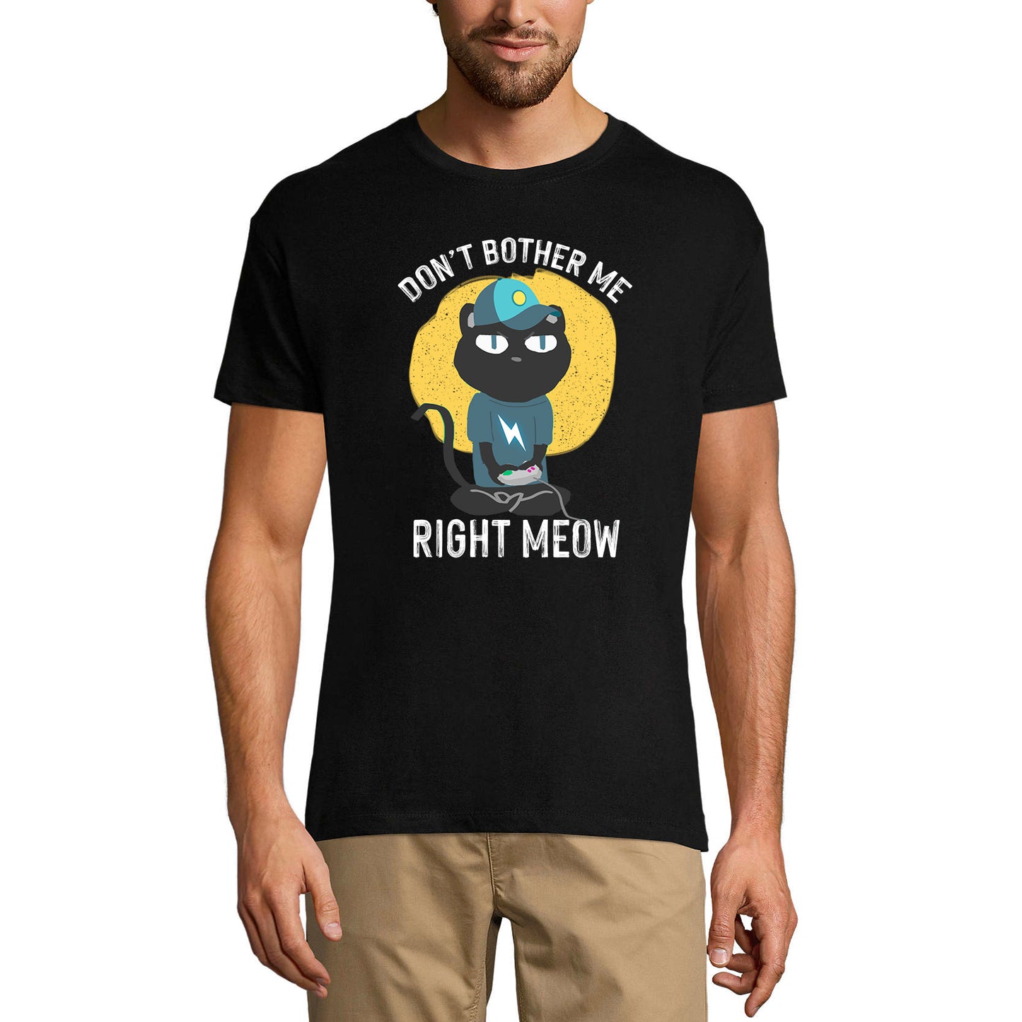 ULTRABASIC Men's T-Shirt Don't Bother Me Right Meow - Funny Cat Shirt - Cat Gamer