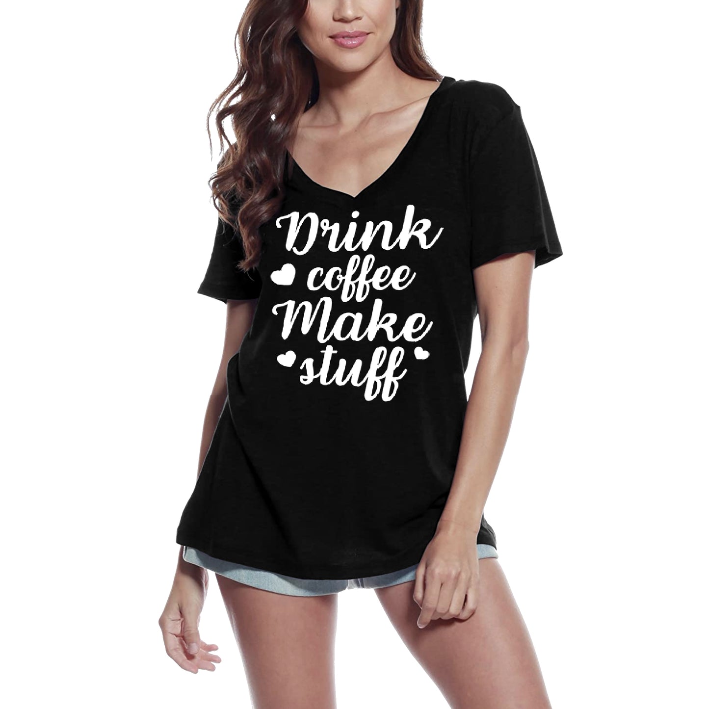 ULTRABASIC Damen-T-Shirt „Drink Coffee Make Stuff“ – kurzärmeliges T-Shirt
