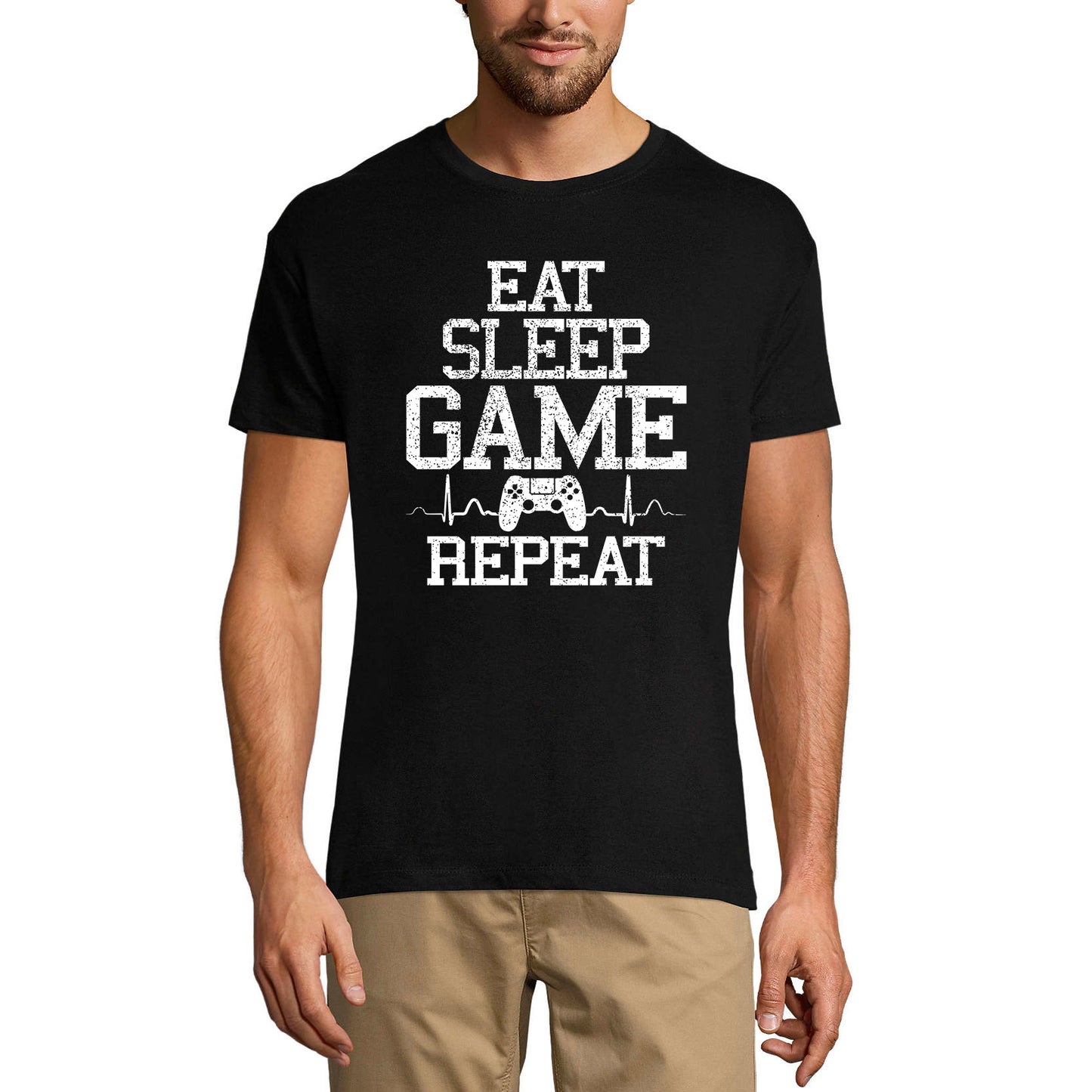 ULTRABASIC Men's T-Shirt Eat Sleep Game Repeat - Gaming Funny Quote - Gift for Gamers