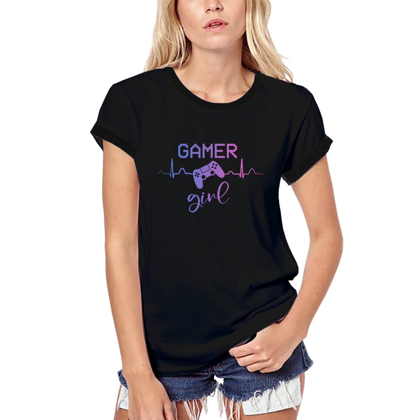 ULTRABASIC <span>Damen</span> Bio-Gaming-T-Shirt Gamer Heartbeat Girl – Videospiele Joystick Lustiges T-Shirt