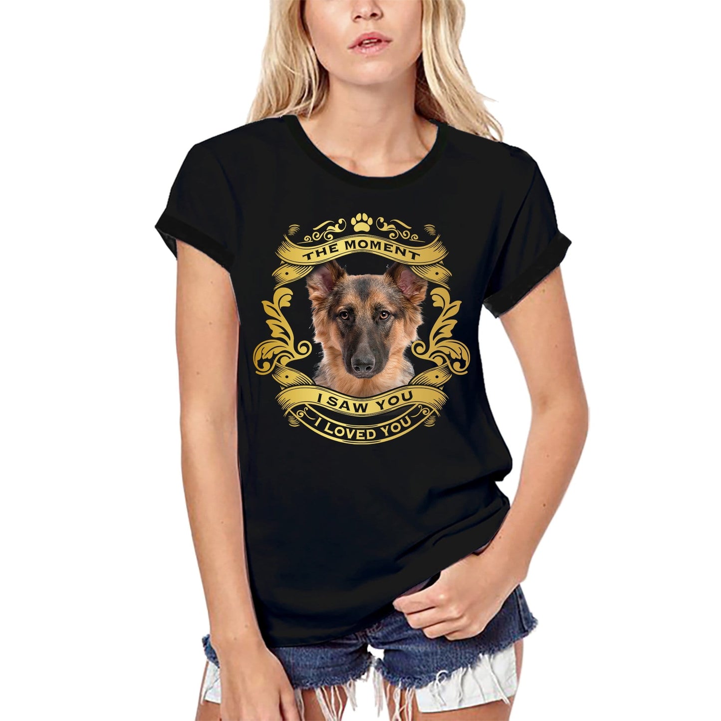 ULTRABASIC Damen Bio-T-Shirt Deutscher Schäferhund – Moment I Saw You I Loved You Welpen-T-Shirt für Damen