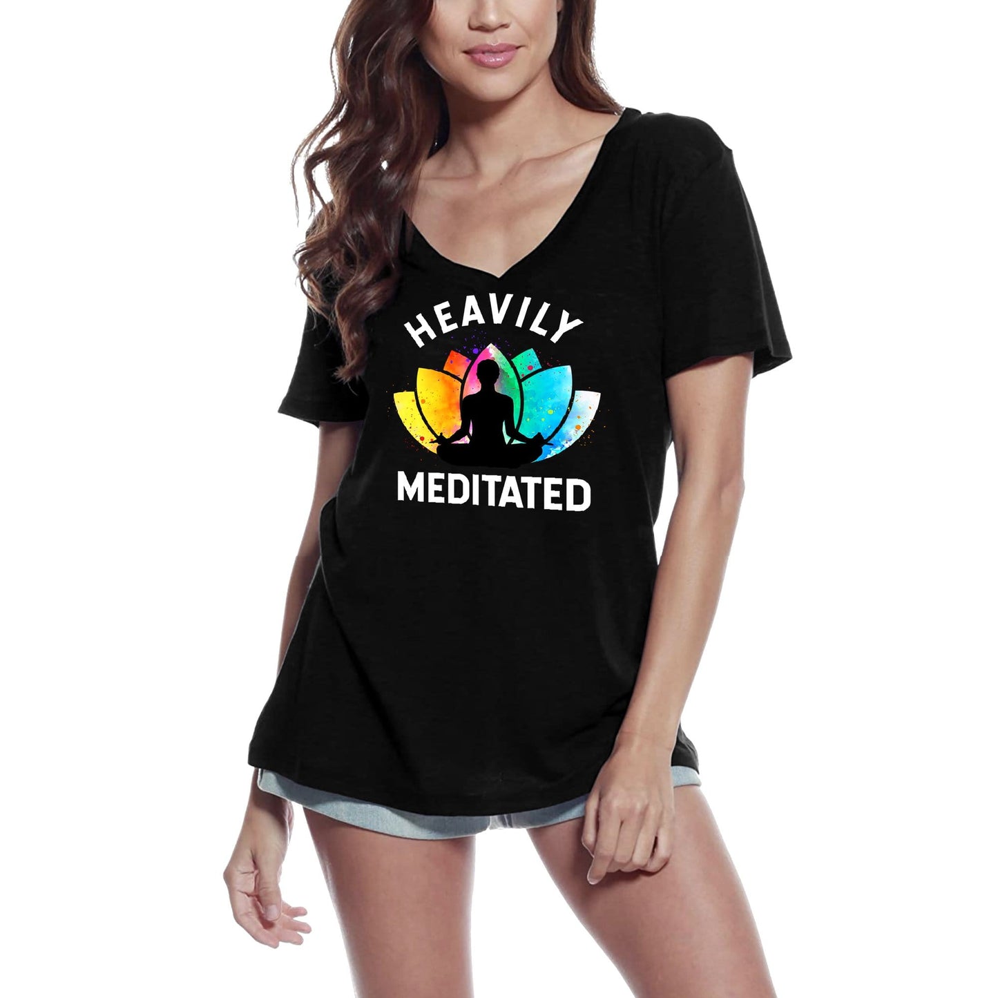 ULTRABASIC Damen-T-Shirt mit V-Ausschnitt, stark meditiert – spirituelles Yoga-Geschenk-T-Shirt